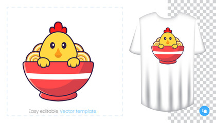 Cute chicken character. Prints on T-shirts, sweatshirts, cases for mobile phones, souvenirs. Isolated vector illustration on white background.
