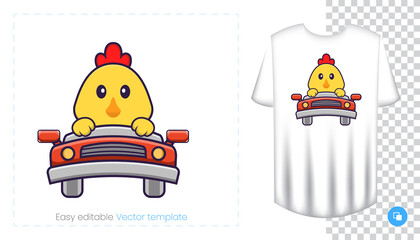 Cute chicken character. Prints on T-shirts, sweatshirts, cases for mobile phones, souvenirs. Isolated vector illustration on white background.