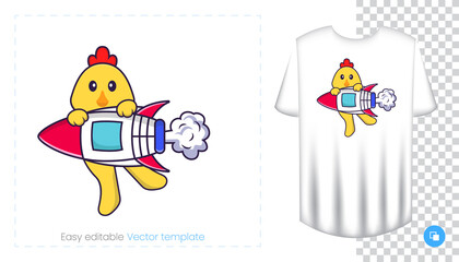 Cute chicken character. Prints on T-shirts, sweatshirts, cases for mobile phones, souvenirs. Isolated vector illustration on white background.