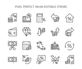 Simple set of tax related vector line icons. Flat, digital icon set for web and mobile. Pixel Perfect 48x48 Editable Stroke.