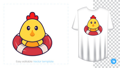 Cute chicken character. Prints on T-shirts, sweatshirts, cases for mobile phones, souvenirs. Isolated vector illustration on white background.