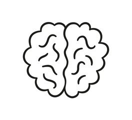 Human brain icon in doodle style. Mind symbol. Children drawing. Hand drawn vector illustration isolated on white background.
