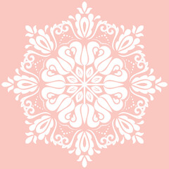 Oriental vector pattern with arabesques and floral elements. Traditional pink and white classic ornament. Vintage pattern with arabesques