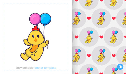 Seamless pattern with cartoon chicken on white background. Can be used on packaging paper, cloth and others.