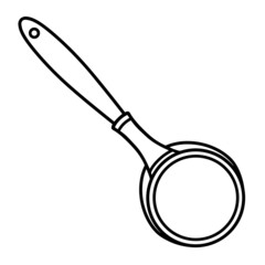 Kitchen ladle vector icon. Hand drawn monochrome illustration isolated on white background. Cutlery for cooking soup, stirring food. Simple sketch, doodle. Clipart for decoration, menu design, cafe