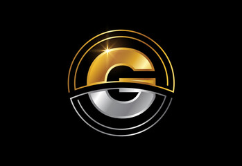 Initial letter G with circle frame. Golden and silver color alphabet symbol for corporate business identity