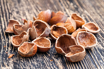 split hazelnuts on the table