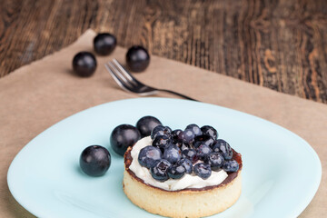 tartlet with chocolate and buttercream with blueberries