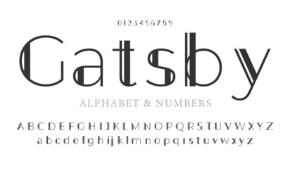 Elegant font and alphabet in Art deco style. Gatsby font and alphabet, Condensed letters set.