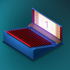 Isometric style cinema theatre 3d illustration