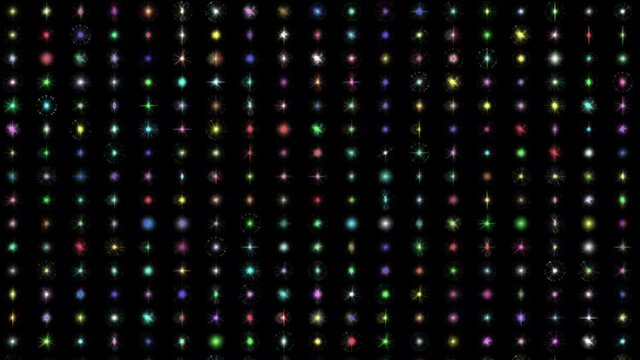 The funky disco club lights on a black background in 4K