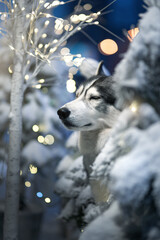 Christmas. Siberian husky dog © Anton Maltsev