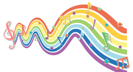 Obraz premium Rainbow wave with melody symbols