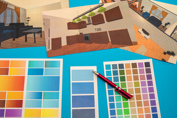 photo room with colored catalog lying on the table