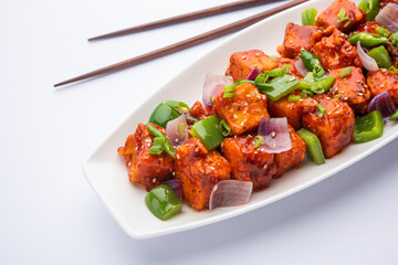 Chilli paneer starter food from India