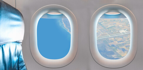 Airport as seen through window of an aircraft