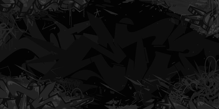 Dark Black Flat Abstract Hip Hop Street Art Graffiti Style Urban Calligraphy Vector Illustration Background Art