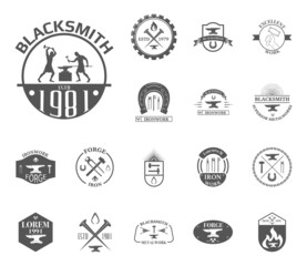 Set of vintage blacksmith labels, badges, emblems and design elements