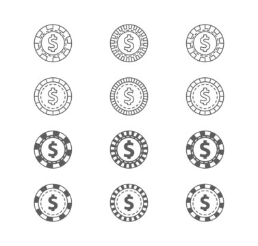 Set of casino gambling chips. Illustration isolated on white background