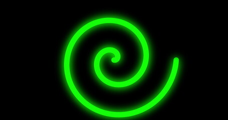 Green hypnotic spiral on black background. Abstract background, neon lines and glow, geometric shape, simple pattern