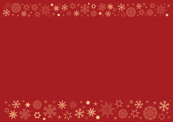 Naklejka na ściany i meble Horizontal red paper background with yellow winter snowflakes header and footer
