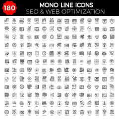 Thin Line Icons Set of Search Engine Optimization, Website and APP Design and Development. Simple Mono Line Pictogram Pack. Stroke Logo Concept, Web Graphic