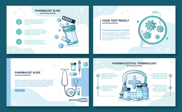 Presentation template. Elements for slide presentations and websites. Slide presentation on medicine.  Health and medicine, medicine, virus test. Vector illustration.