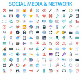 Social media and network icons set. Flat related icon set for web and mobile applications. It can be used as - logo, pictogram, icon, infographic element. Illustration