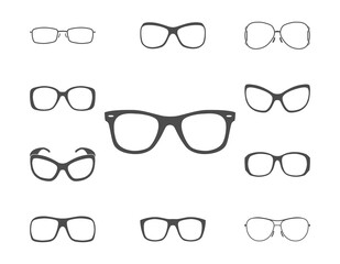 Glasses and sunglasses silhouettes set. illustration