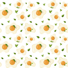 Seamless vector pattern, fried eggs and greens
