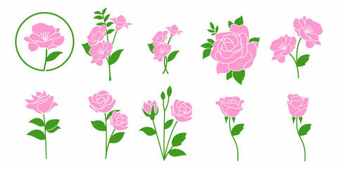 logo rose flower icon set design elements