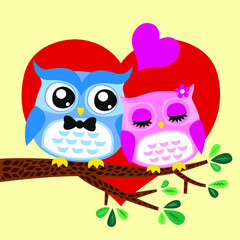 Vector illustration. Cartoon Owl with a floral wreath.