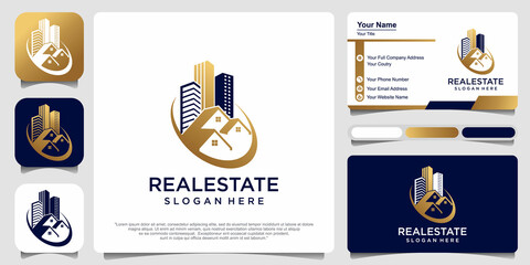 Real Estate Logo Template, Building, Construction Logo Design with luxury gold color