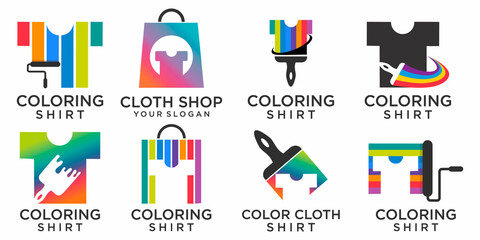 Fototapeta premium paint shirt icon set logo design vector with combination paint and bag logo