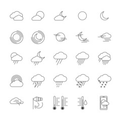 Weather thin line icons on the white background