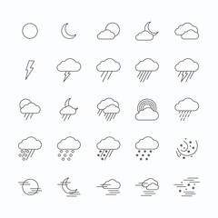Weather thin line icons on the white background