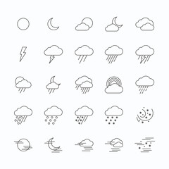 Weather thin line icons on the white background