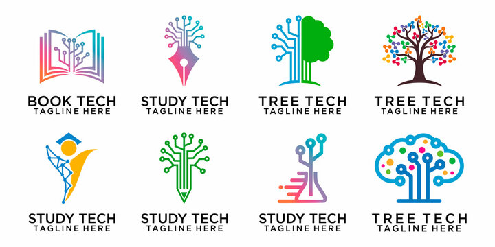 tech tree electrical circuit digital icon set logo design vector