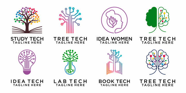 tech tree electrical digital icon set logo design vector