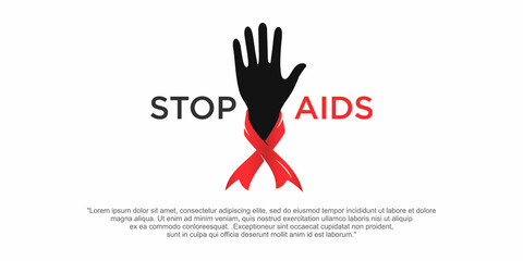 stop AIDS LOGO. Red ribbons with hand, world aids day signs collection