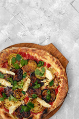 traditional Italian food: Vegetarian pizza with mushroom isolated on white background.