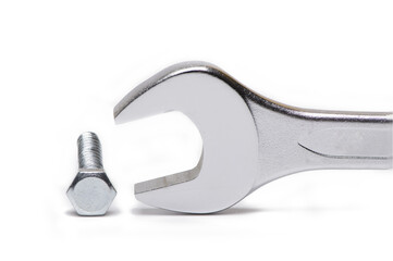 open end wrench hex bolt white background