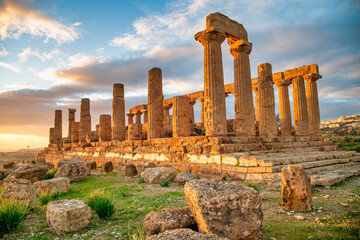 The Temple of Juno in the Valley of the Temples at Agrigento - Sicily, Italy.
