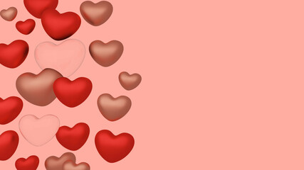 3D illustrations of many hearts.