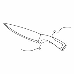 Continuous one simple single line drawing of knife icon in silhouette on a white background. Linear stylized.