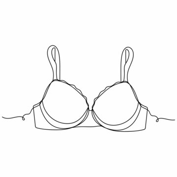 Continuous one simple single line drawing of push up bra icon in silhouette  on a white background. Linear stylized. Stock Vector