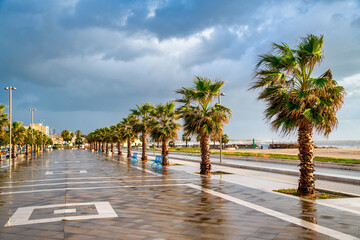 Lungomare of Mazara del Vallo at sunset. Boulevard along the ocean. © jovannig
