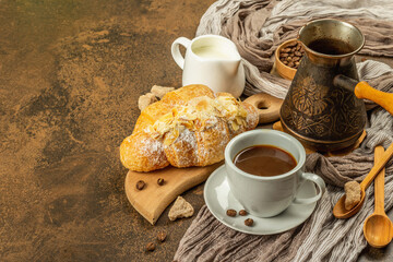 Coffee and croissant, good morning and breakfast concept