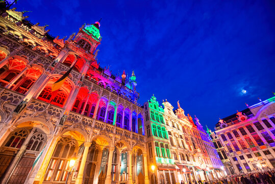 BRUSSELS, BELGIUM - MAY 1ST, 2015: Illuminated buildings of Grand Place at night.