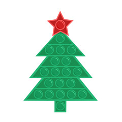 Pop it fidget toy, Christmas tree with star. Vector Illustration for printing, backgrounds, covers, packaging, greeting cards, posters, sticker, textile, seasonal design. Isolated on white background.